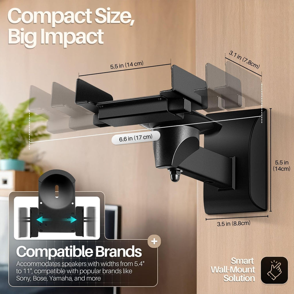 TNP Bookshelf Speaker Wall Mounts, Dual Side Clamps, 55 lb, 2 Pack, Black | Rear Surround Sound Speaker Mounts Fit