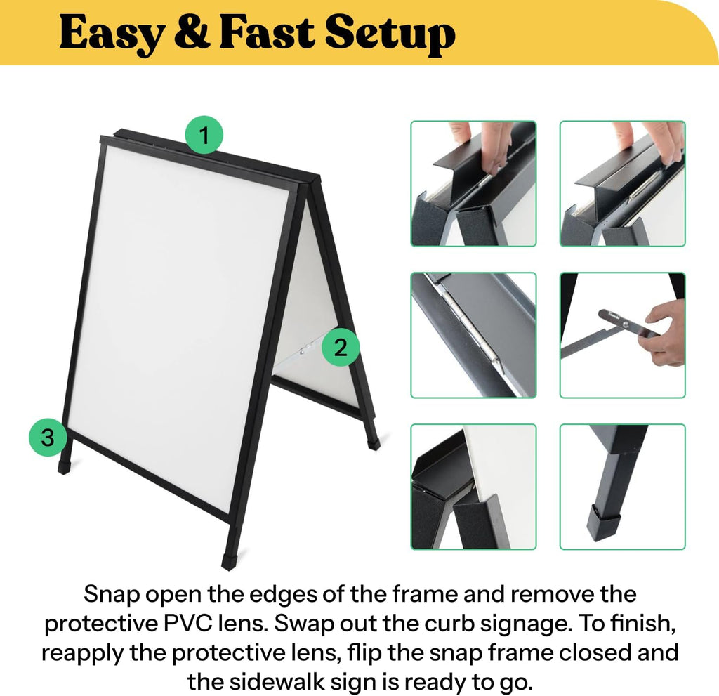 22x28 A-Frame Sign - Black Metal Snap Frame Outdoor Sidewalk Sign