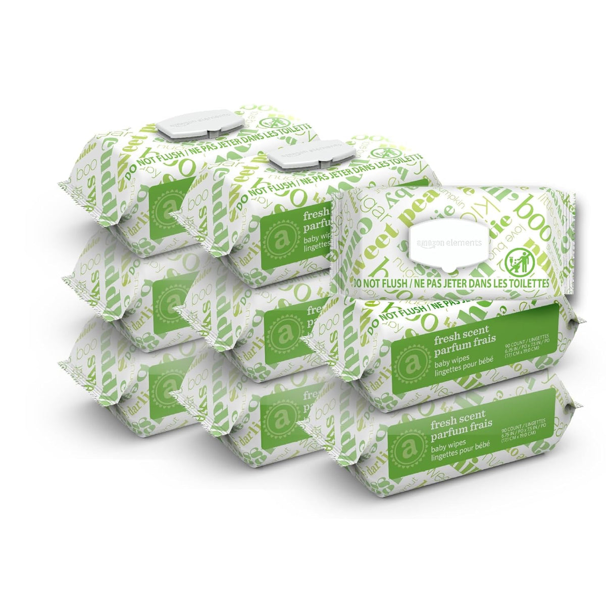 Baby Wipes, Fresh Scent, Flip-Top Packs, Alcohol-Free, With Cucumber and Aloe, 810 Count, 9 Packs of 90