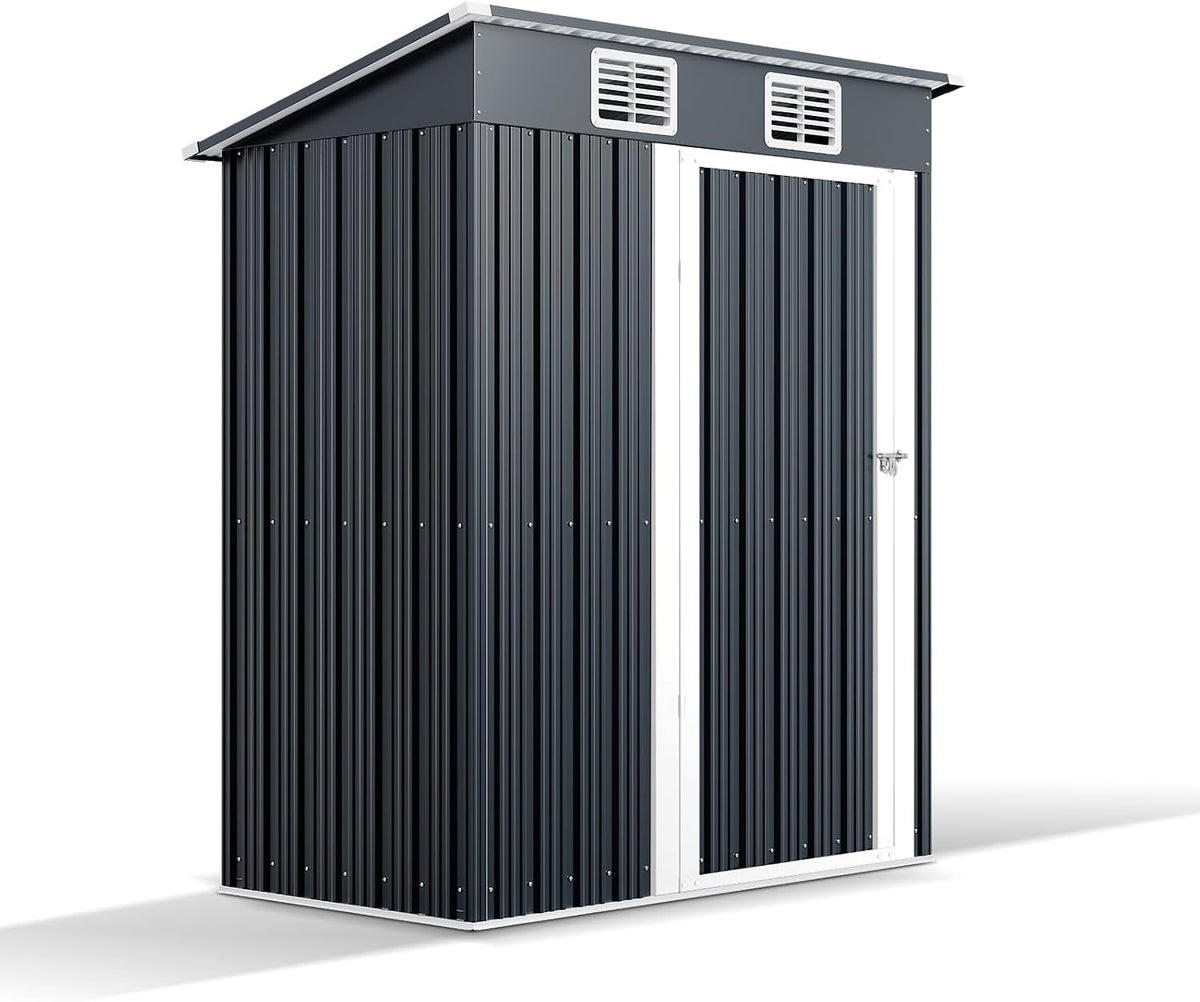 5×3 FT Metal Outdoor Storage Shed, Lockable Galvanized Steel Tool Shed | Single Lockable Door, Two Air Vent,Metal