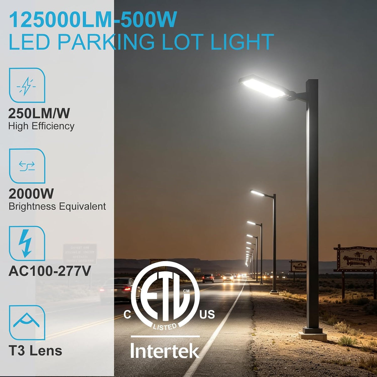 Lightdot 500W LED Parking Lot Lights Outdoor Arm Mount 5000K Parking Lot Lights Commercial with Smart Photocell Outdoor LED Pole Light for Yard,Driveway- 1Pack