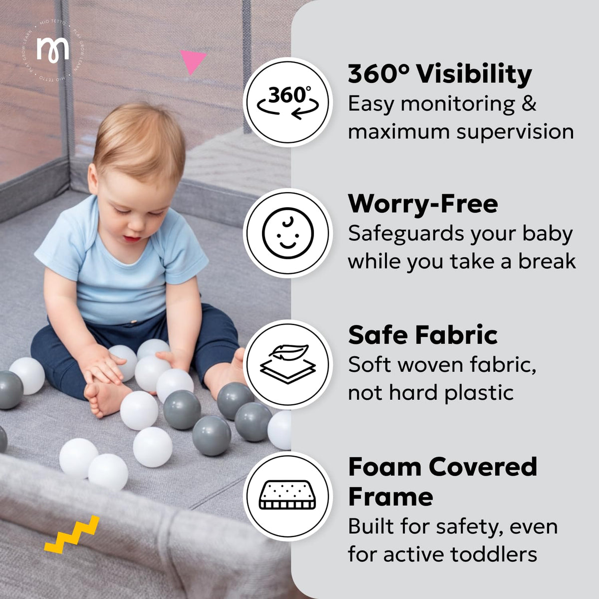 Modular Foldable Baby Playpen & Safety Activity Yard with Locking Walk-Through Gate for Infants & Toddlers