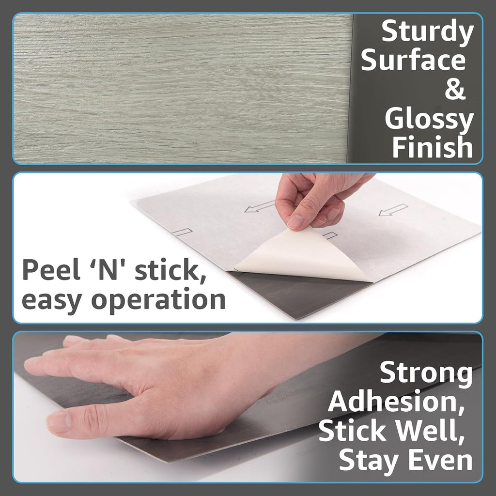 30-Pack Peel and Stick Floor Tiles (30 Sq.Ft), White-Washed Oak