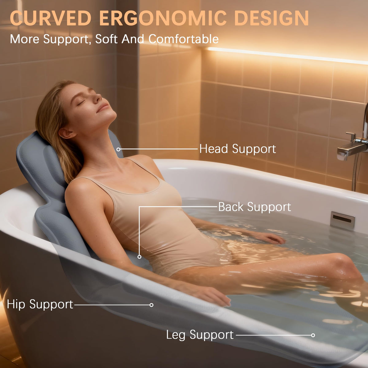 59''x 20'' Full Body Bath Pillow for Bathtub Thickened Bathtub Cushion 6D