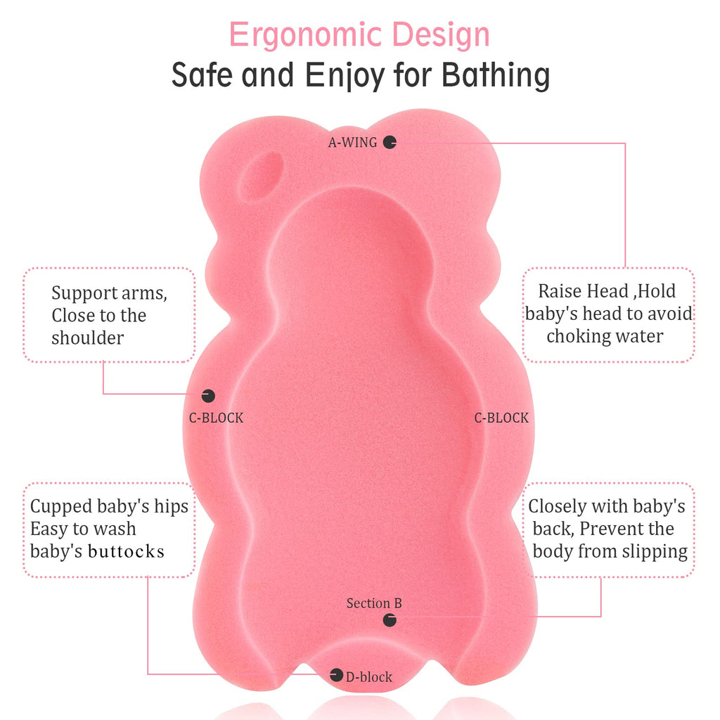 Baby Bath Cushion, Newborn Bath Support Sponge for Tub & Sink - Pink