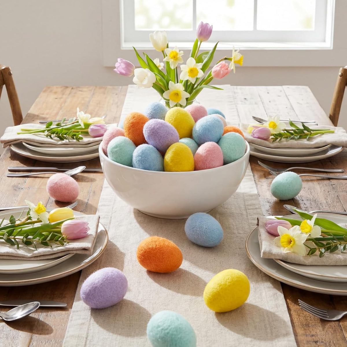 12 Pcs Felted Easter Eggs Decor Pastel Eggs Colorful Easter Decorations 2.36 Inch Colorful Hanging Ornaments for