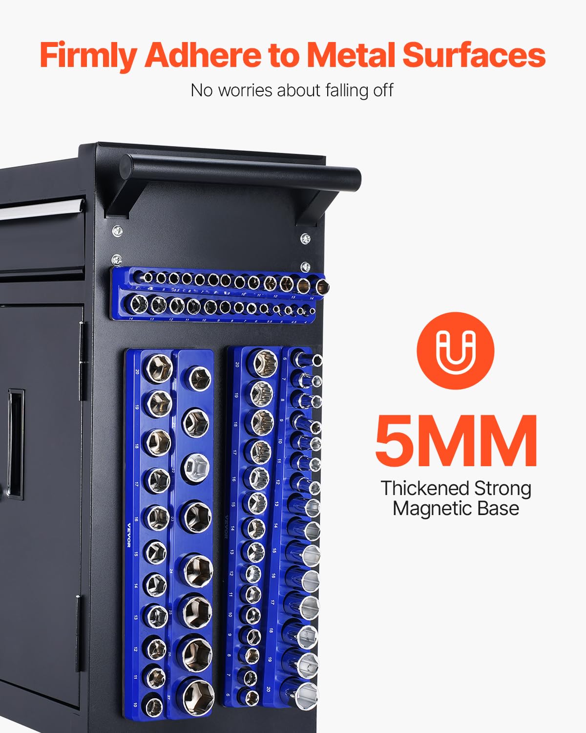 Magnetic Socket Organizer Set, 6PCS Socket Holder, 1/4'', 3/8'' & 1/2'' Metric SAE Socket Trays with Clear Labels