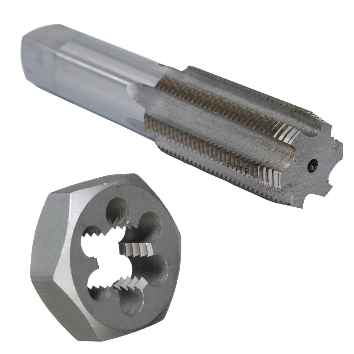 Drill America 1-1/8"-7 UNC Tap and Die Kit, HSS Plug Tap and Carbon Hex Die, POUT Series