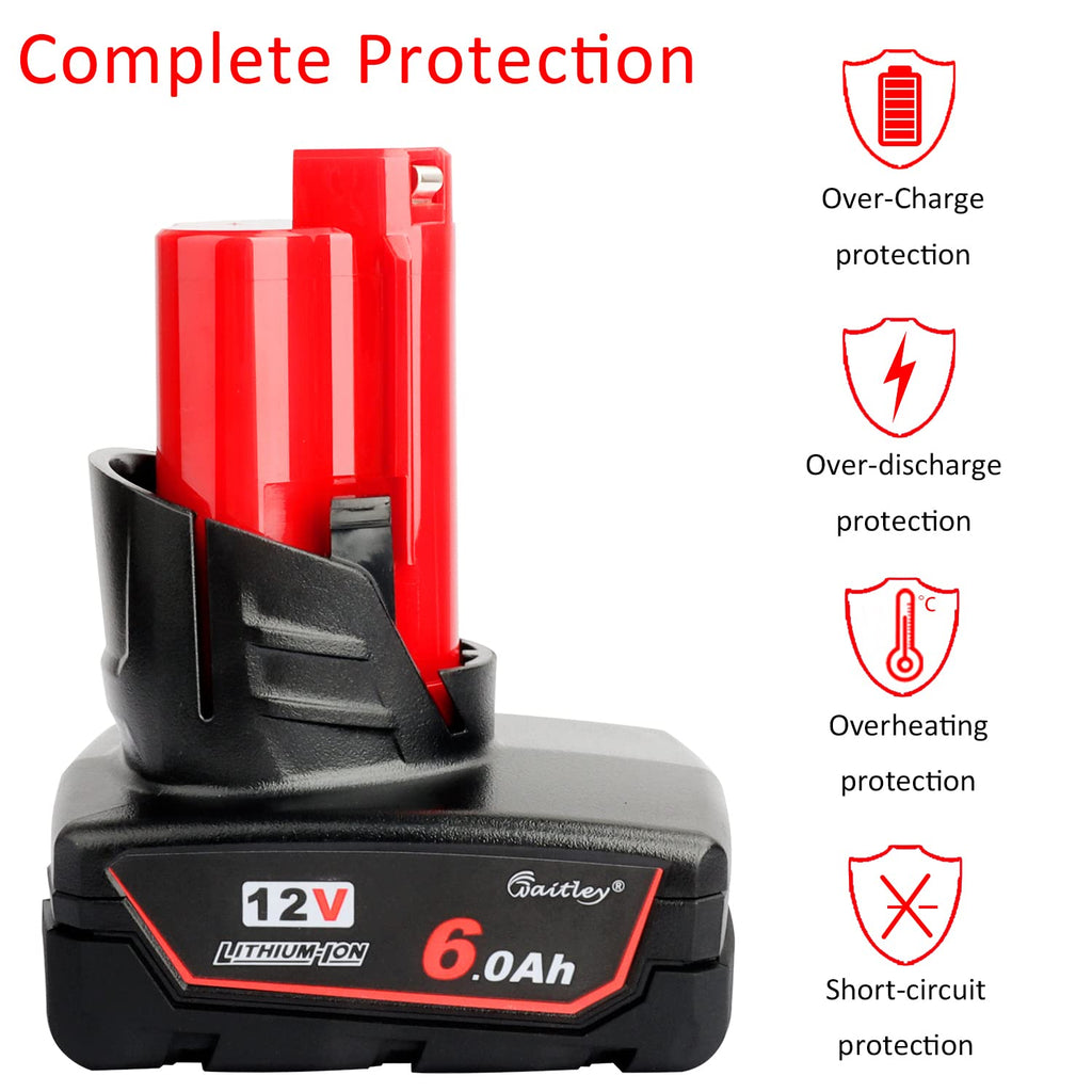 2 Pack 12V 6A Replacement Battery Compatible with Milwaukee 12V Power Tools (Not Made in Milwaukee)