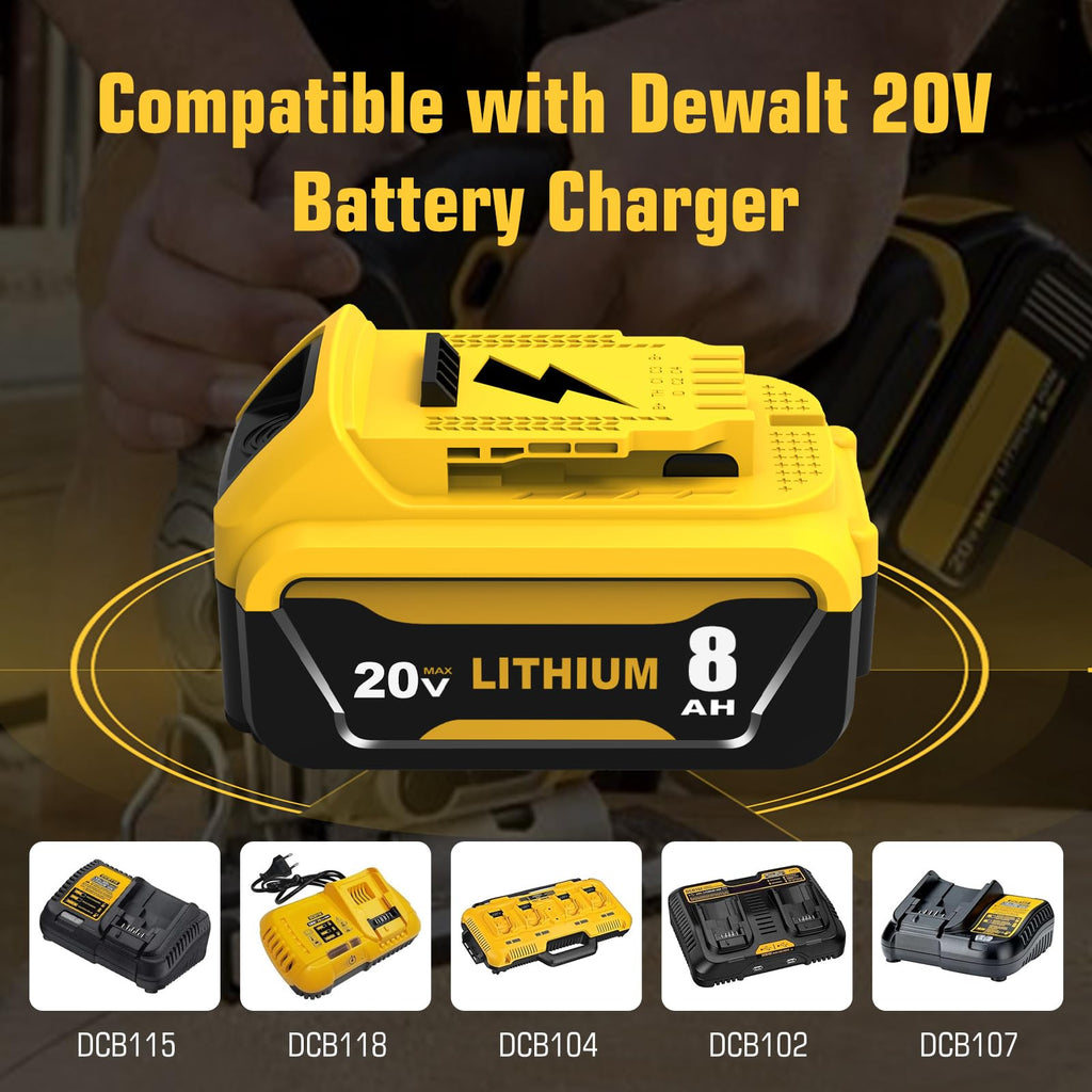 4 Packs 8ah DCB208 Battery Replacement for Dewalt 20V Battery DCB207 DCB206
