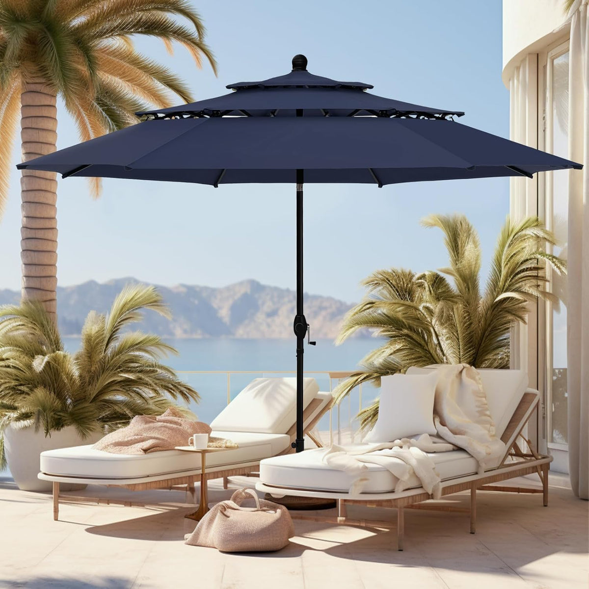 10 ft Outdoor Patio Umbrella, Market Table Umbrellas, Navy Blue