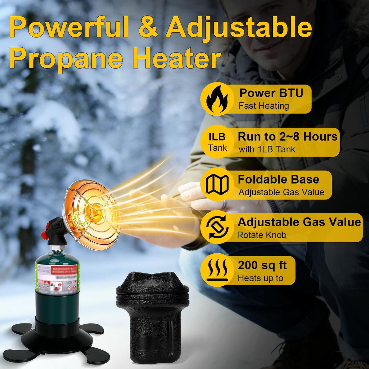 Portable Propane Heater for Camping, Cordless Outdoor Heater with Foldable Tank Holder Small Gas Heaters, Adjustable