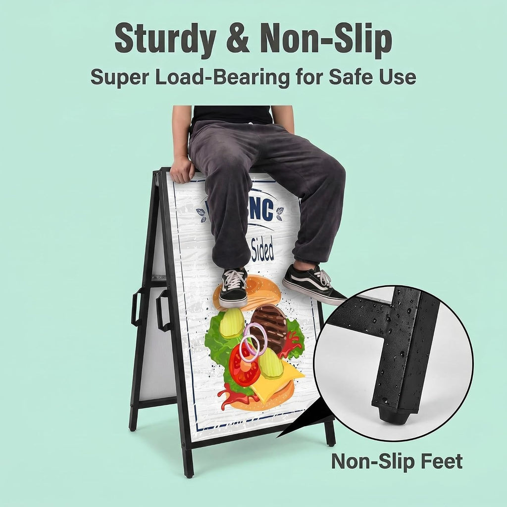 24 x 36 Heavy Duty Slide-in Folding A-Frame Sidewalk Sign Black Coated Steel Metal Double-Sided Pavement Sign (Frame