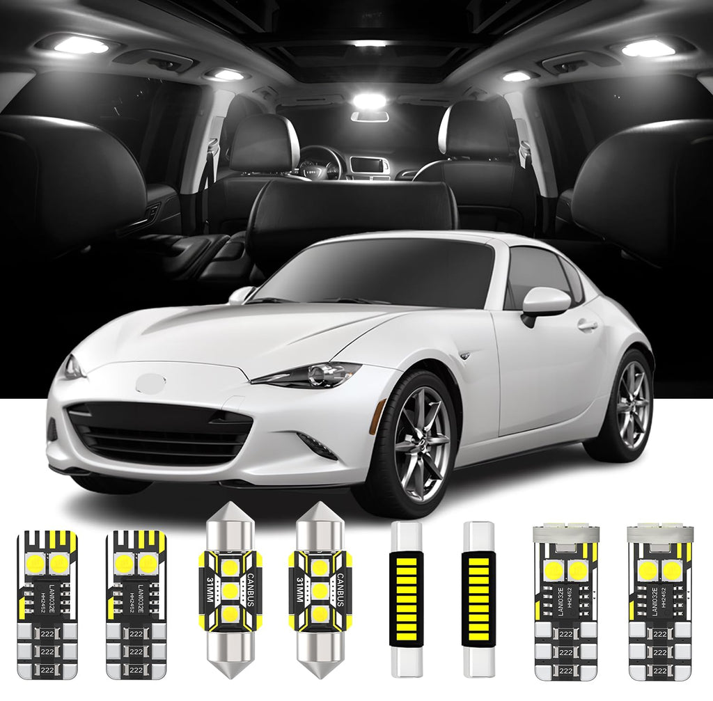 AENVTOL 6 Pieces Interior LED Lights Kit for Mazda MX5 Miata 1998-2024 White Interior Bulbs Package + License Plate Lights, Install Tool