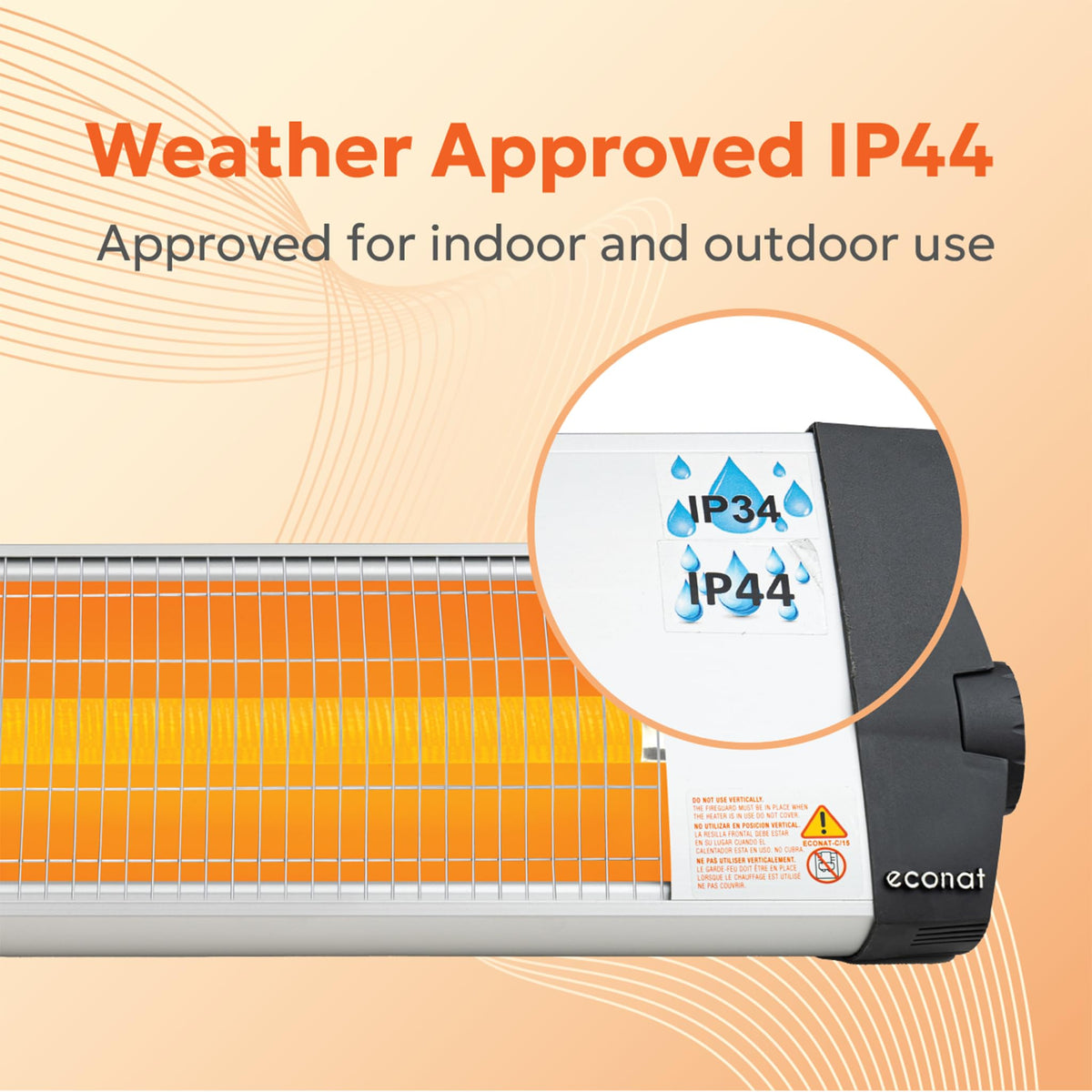 1500W Infrared Heater, Wall or Ceiling Mount, Indoor/Outdoor Electric Patio Heater, Adjustable Thermostat, Silver