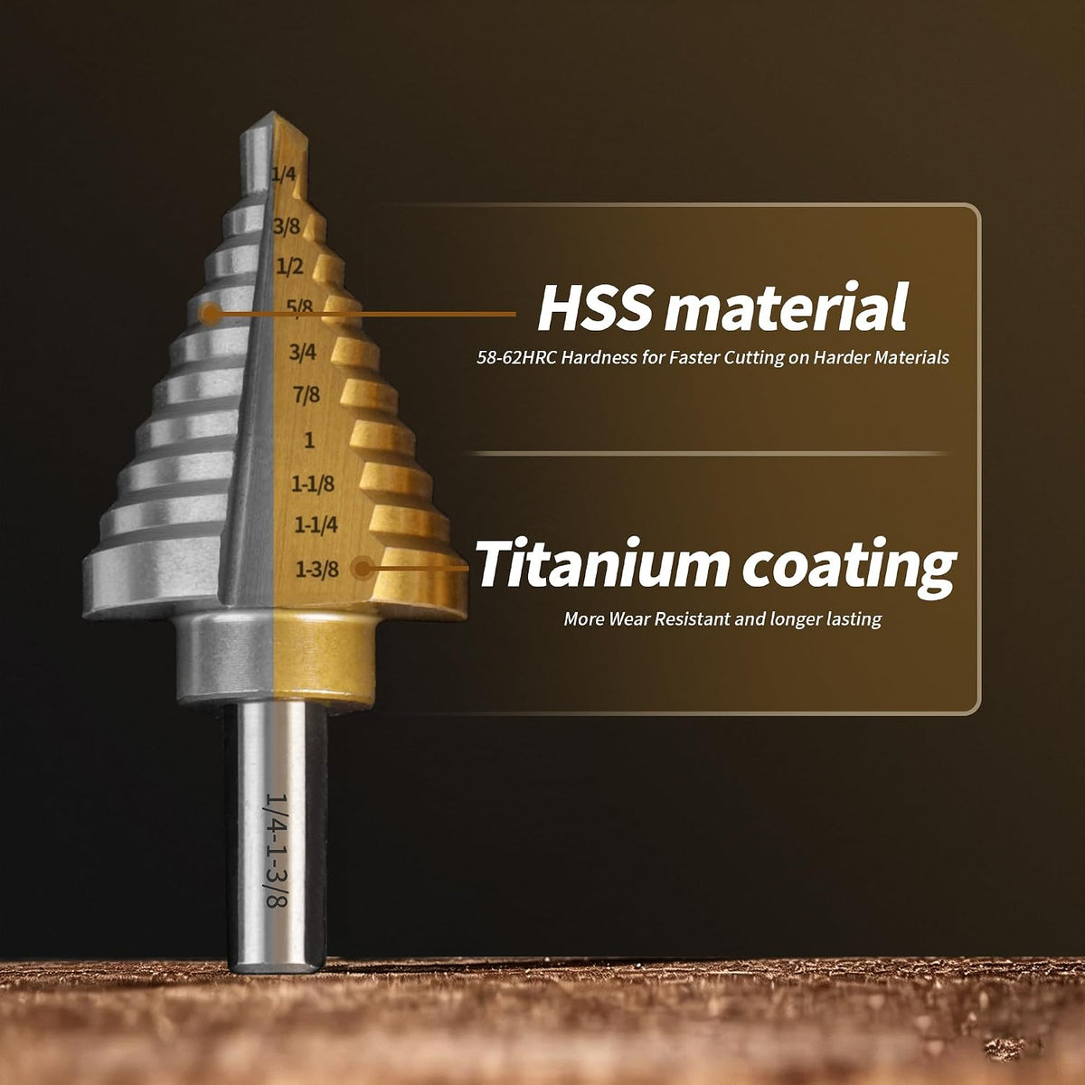 Step Drill Bit Set Unibit 5PCS,HSS Titanium Coated, 50 Sizes High Speed Steel for Metal, Sheet Metal, Plastic & Wood, with Automatic Center Punch & Aluminum Case