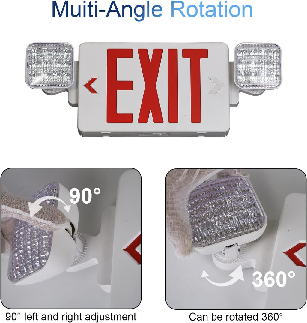 GZRUIYANG Exit Sign with Emergency Lights Red, LED Emergency Exit Light with Battery Backup, UL 924 Certified, AC 120/277V, Commercial Emergency Lights Combo for Business - 1 Pack