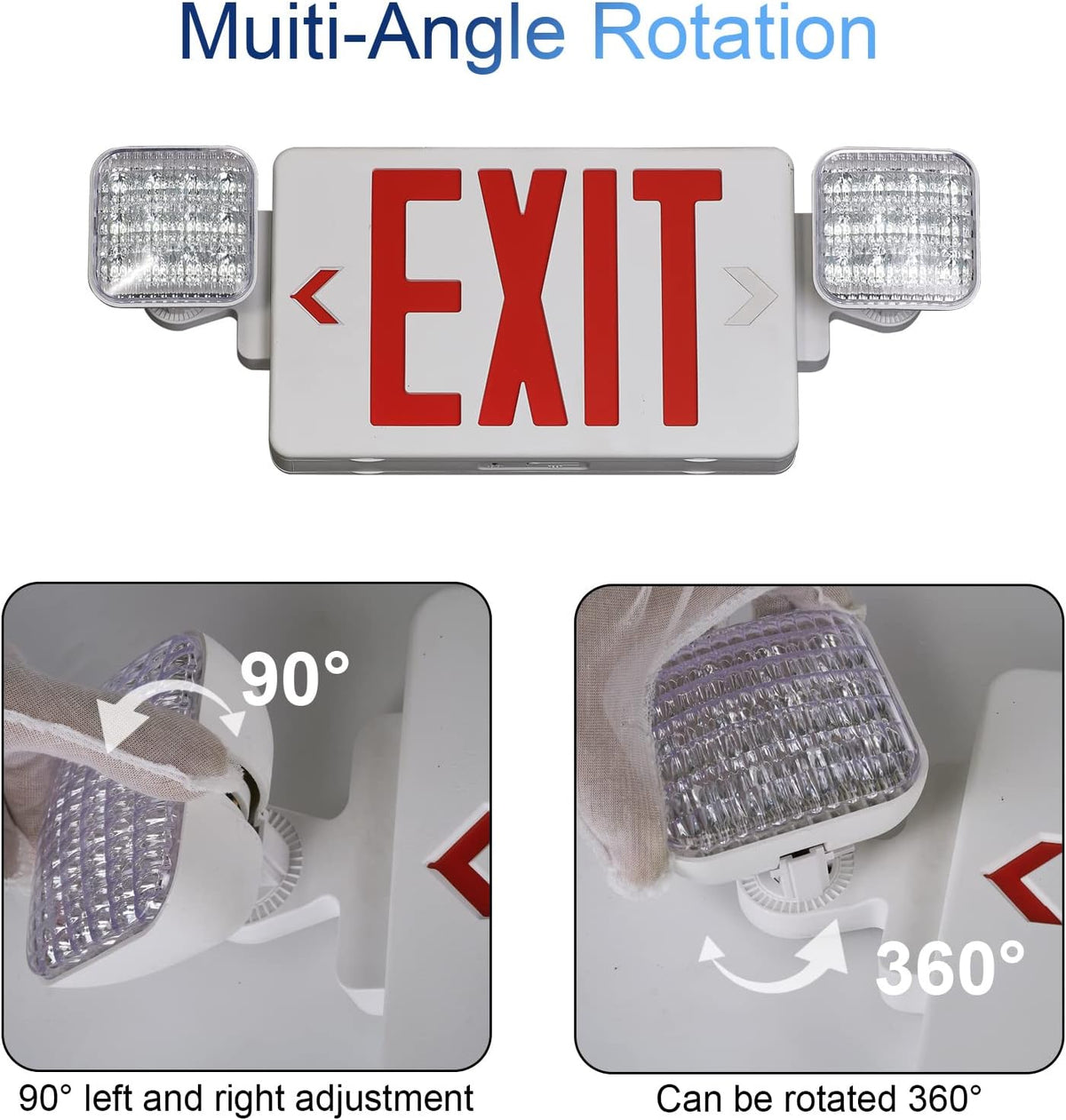 GZRUIYANG Exit Sign with Emergency Lights Red, LED Emergency Exit Light with Battery Backup, UL 924 Certified, AC 120/277V, Commercial Emergency Lights Combo for Business - 1 Pack