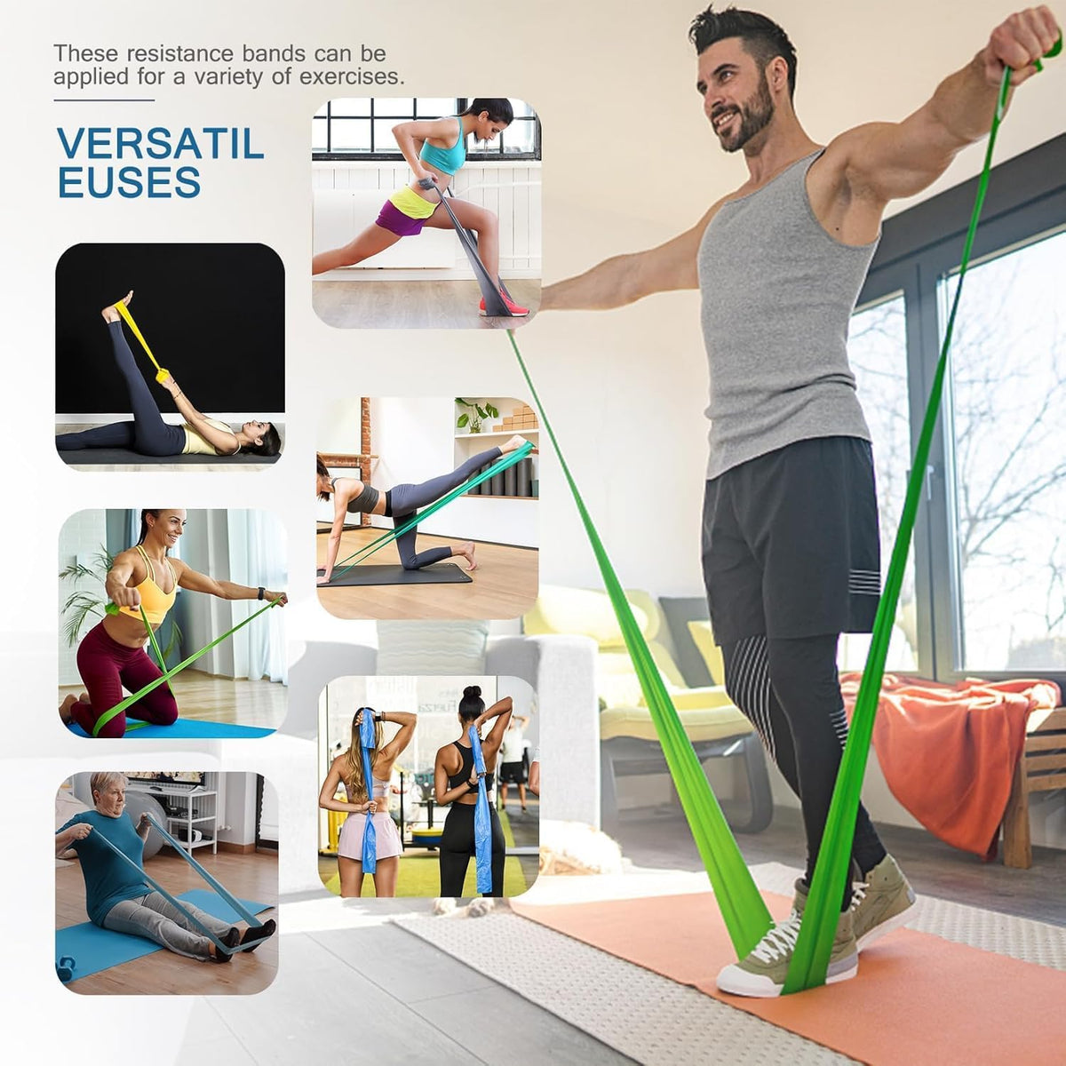 5 Pcs Professional Resistance Bands. Latex-Free, Pilates Band, Work Out Bands, Stretch Bands for Working Out Women or