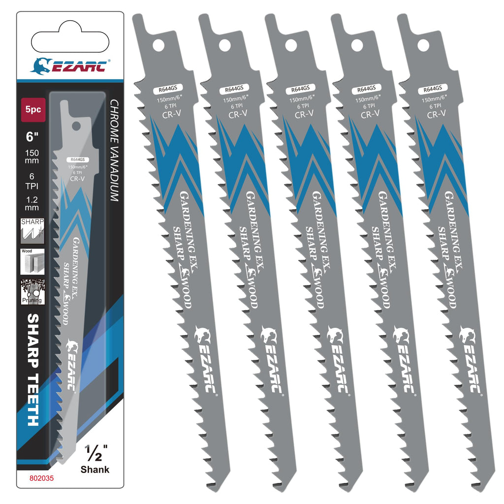 EZARC Reciprocating Saw Blades, 6-Inch 6TPI for Wood Pruning, 5-Pack