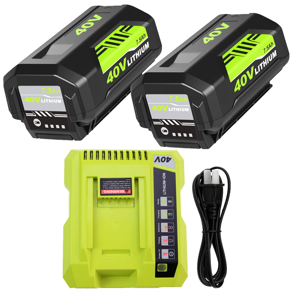 7500mAh 2 Pack Replacement for Ryobi 40V Battery OP4075A and Charger(Green)