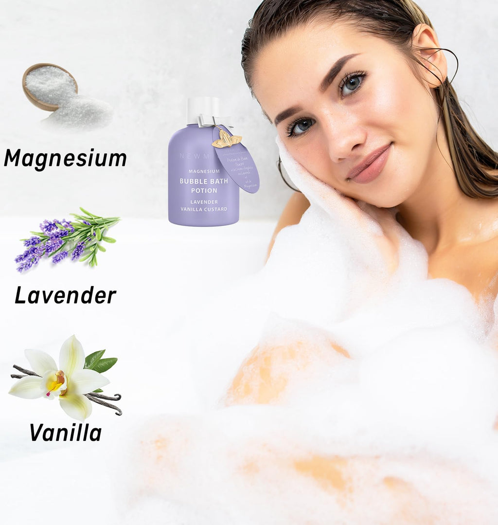 Magnesium Bubble Bath Lavender Vanilla Long Lasting Foaming Bath for Sore Muscles Epsom Salt Moisturizing Relaxing