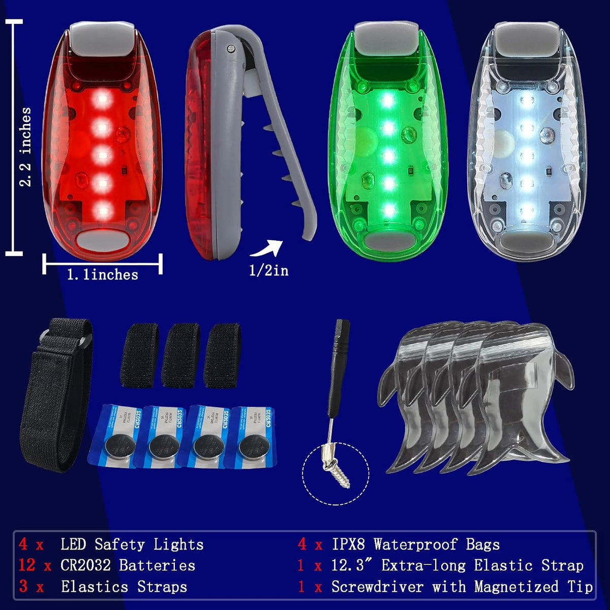 Amzonly 4Pack Kayak Lights with IPX8 Fish-shaped Waterproof Bag, Battery Operated Navigation Lights for Night Kayaking, Clip on for Paddle board, Pontoon Boat, Dinghy, Canoe, Jetski, Kayak Accessories