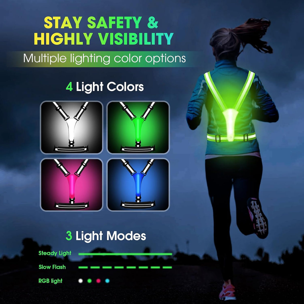 LED Reflective Running Vest with Phone Pouch, Light Gear for Night Cycling | Reflective Running Vest; Running Lights