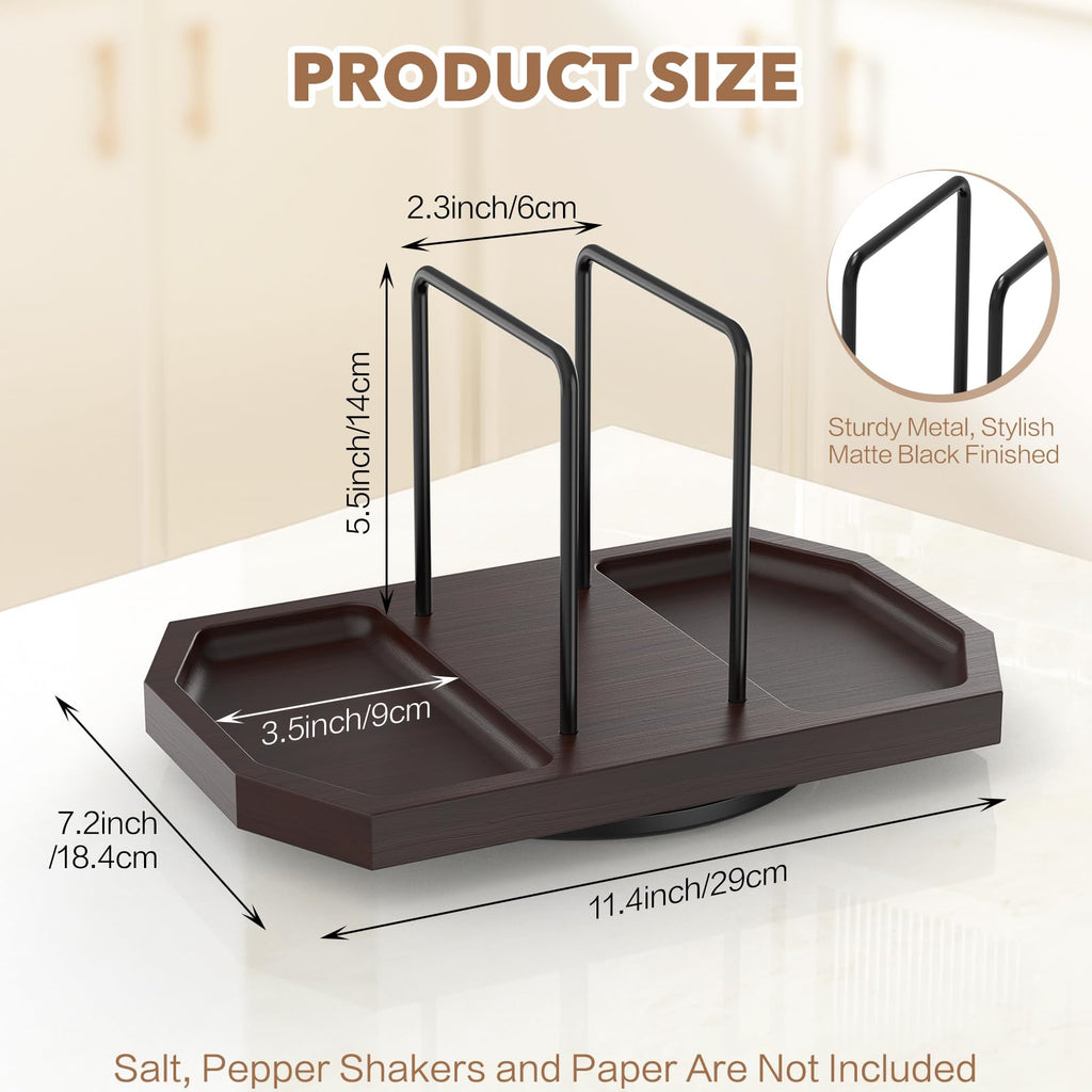 Rotating Napkin Holder for Table with Salt Storage, Brown