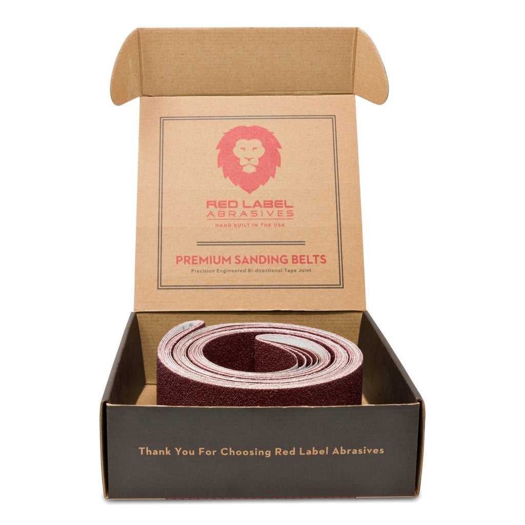 Red Label Abrasives 2 X 72 Inch Flexible Aluminum Oxide Multipurpose Sanding Belts for Woodworking, Leather, Rubber, Plastic, & Light Metal Working - 60, 80, 120, 220, 320, 400 Grit 6 Pack Assortment