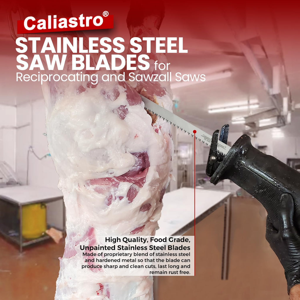 12-Inch Stainless Steel Frozen Meat Bone Cutting Saw Blades for Reciprocating and Sawzall Saws - 5 Pack - Caliastro