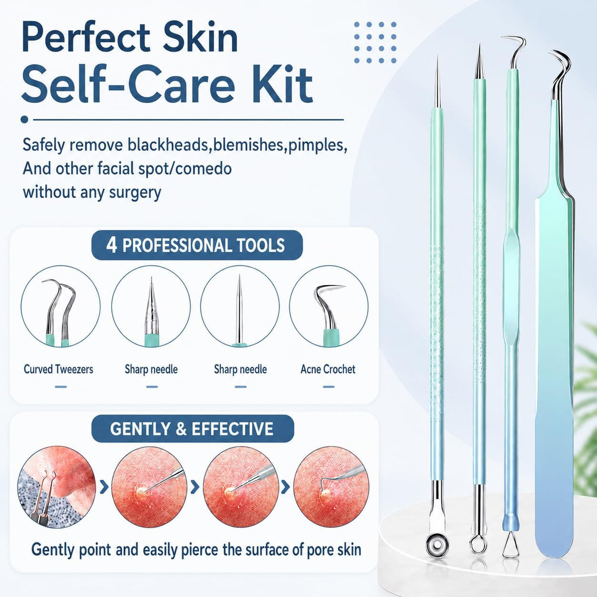 Blackhead Remover Tools 10Pcs Pimple Popper Tool Kit, Blackhead Remover Extractor Tools, Anti-Slip Handle Pimple