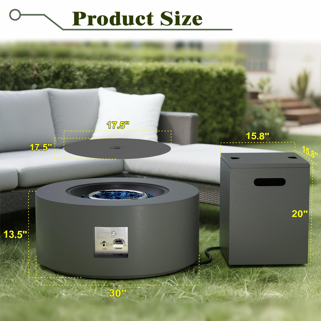 30" Round Propane Fire Pit Table Firepit Table for Outside Patio
