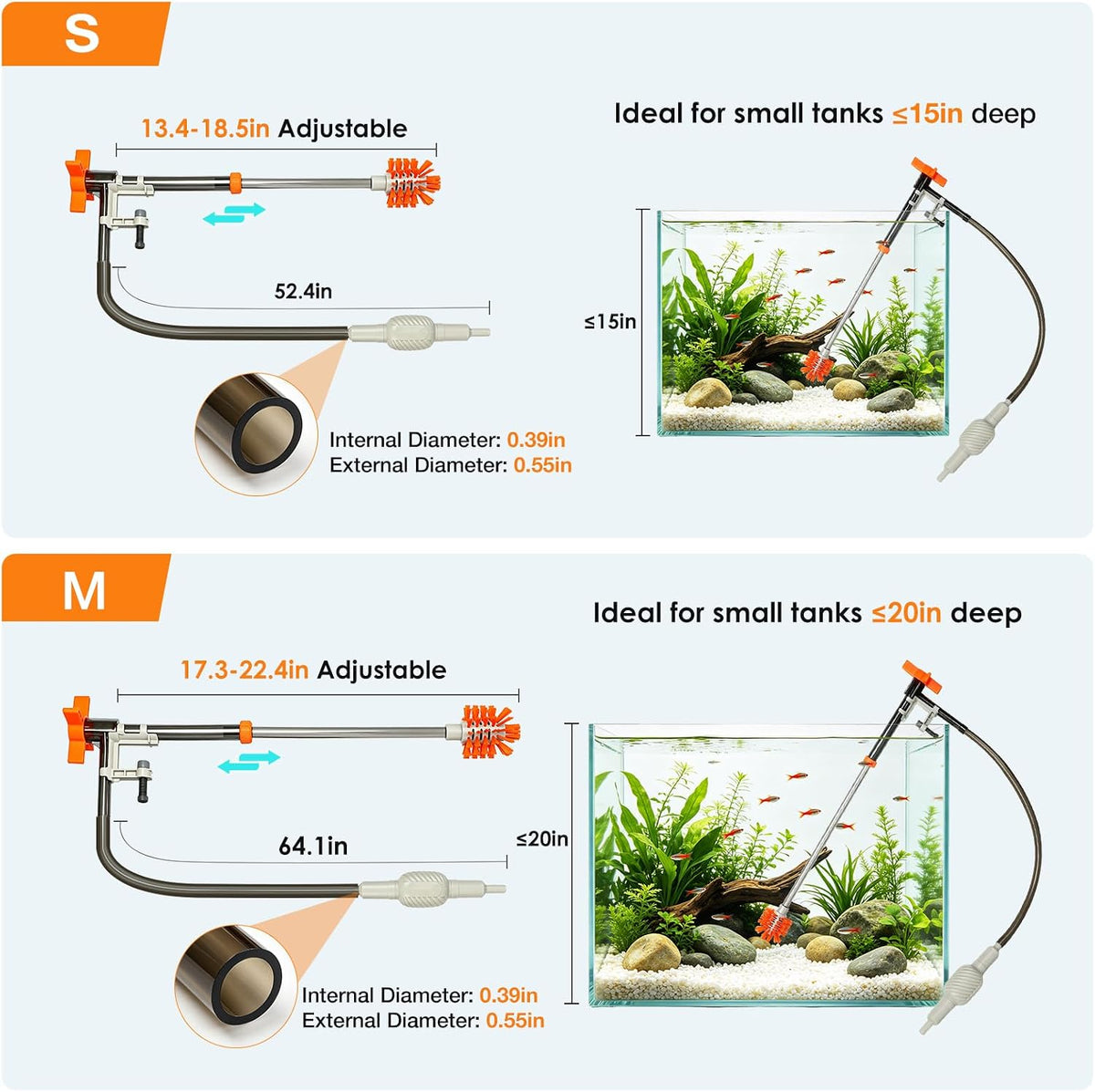 Aquarium Siphon Gravel Cleaner Manual Water Changer Kit, Medium
