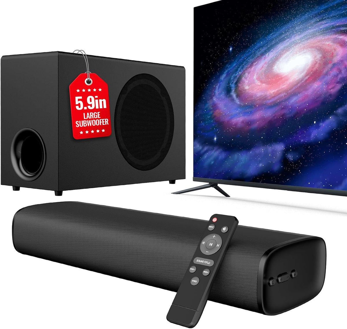Upgraded 110W Sound Bar for TV with 5.9" Powerful Subwoofer | 2.1 CH Surround Sound System, Bluetooth 5.4