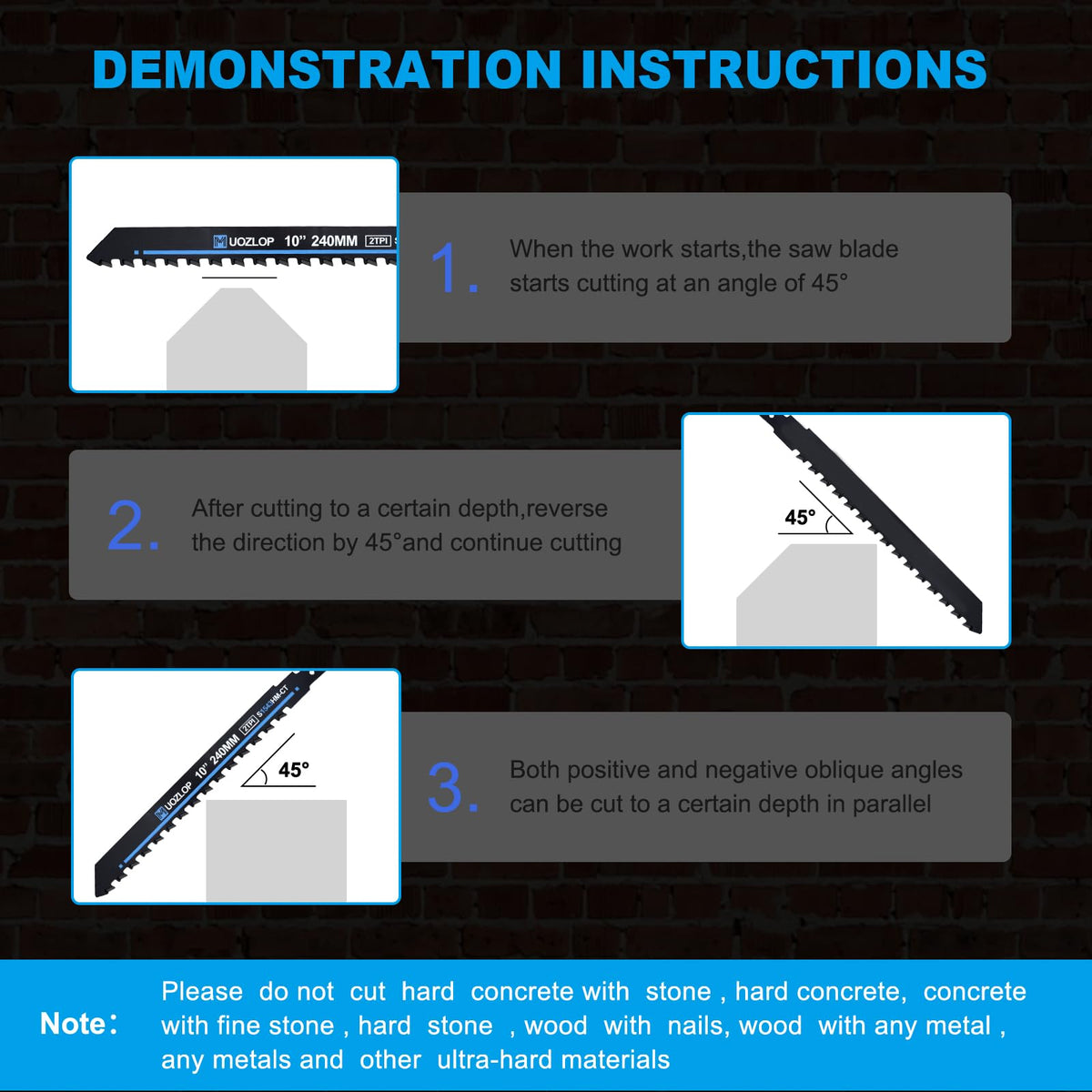 MUOZLOP 2TPI 10inch 2Pack Masonry Reciprocating Saw Blades
