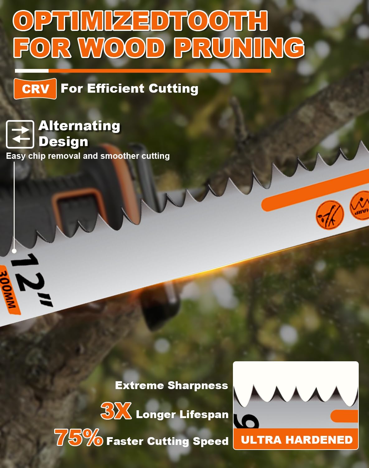 18 Pack 12 Inch 5 Tpi Wood Pruning Reciprocating Saw Blades for Tree Trimming and Wet Wood Cutting, Cr-V Sawzall Blades with Fleam-Ground Teeth for Longer Life and Faster Cutting Speed, 1 x Handle