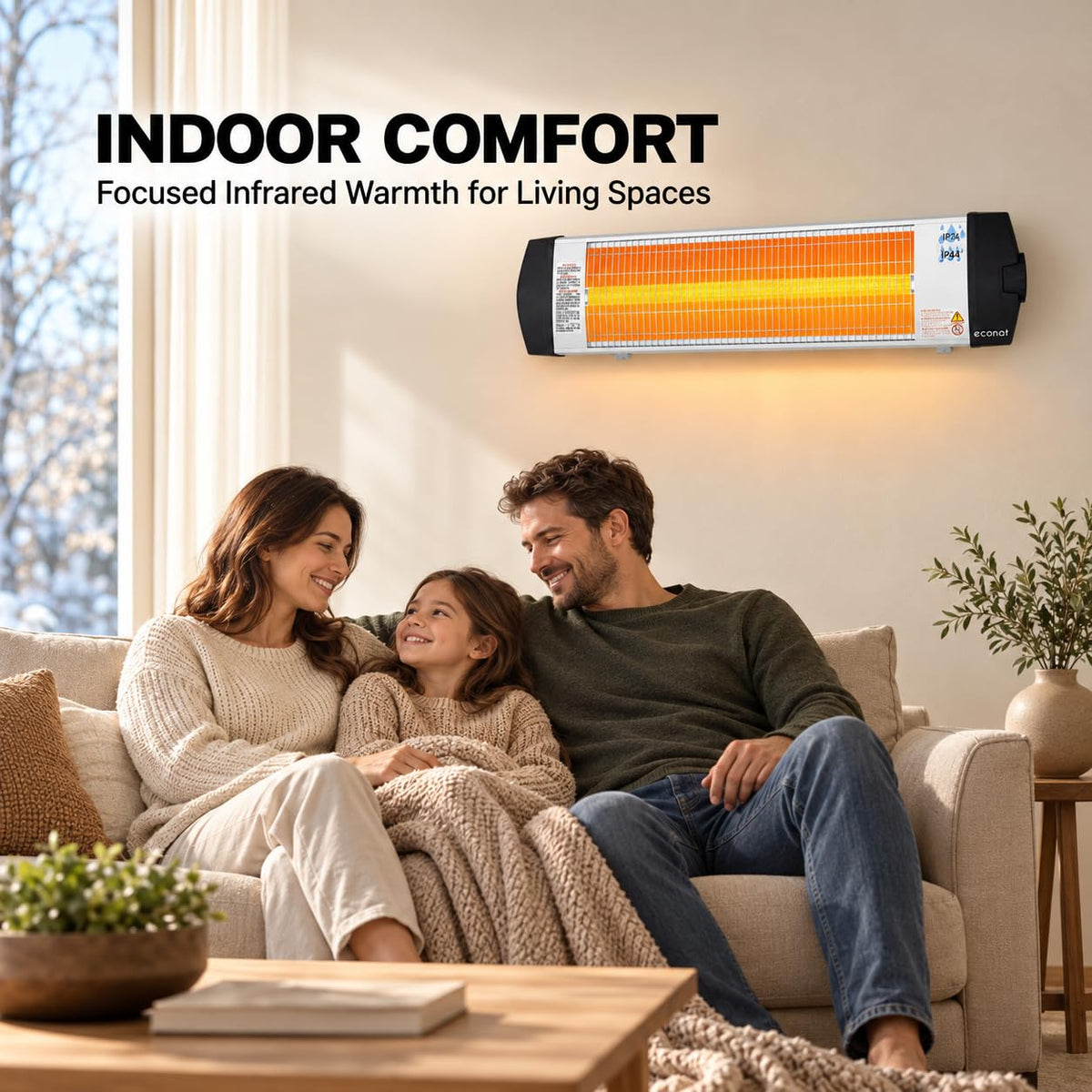 1500W Infrared Heater, Wall or Ceiling Mount, Indoor/Outdoor Electric Patio Heater, Adjustable Thermostat, Silver