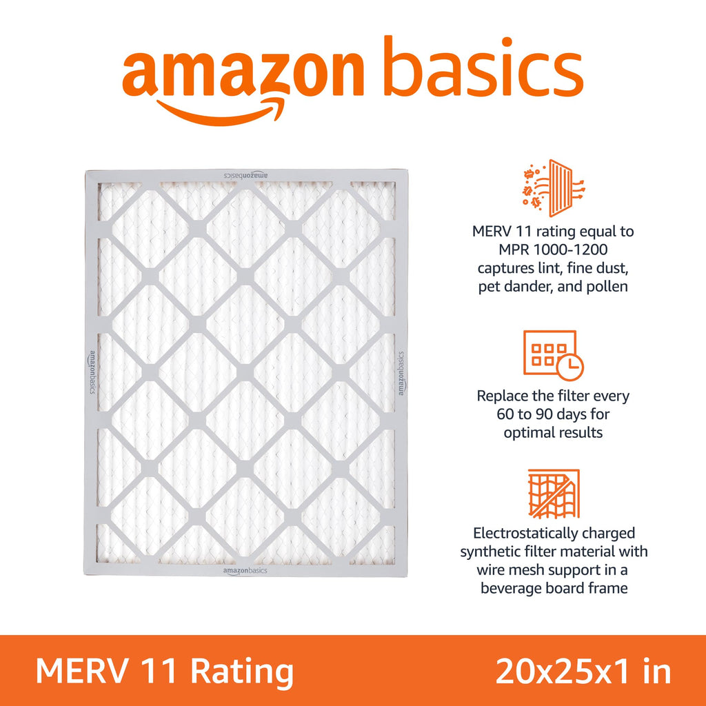 20x25x1 Air Filter 6-Pack, MERV 11 AC Furnace Filters, Dust, Pet, Allergen Control , Electrostatic, Removes Lint