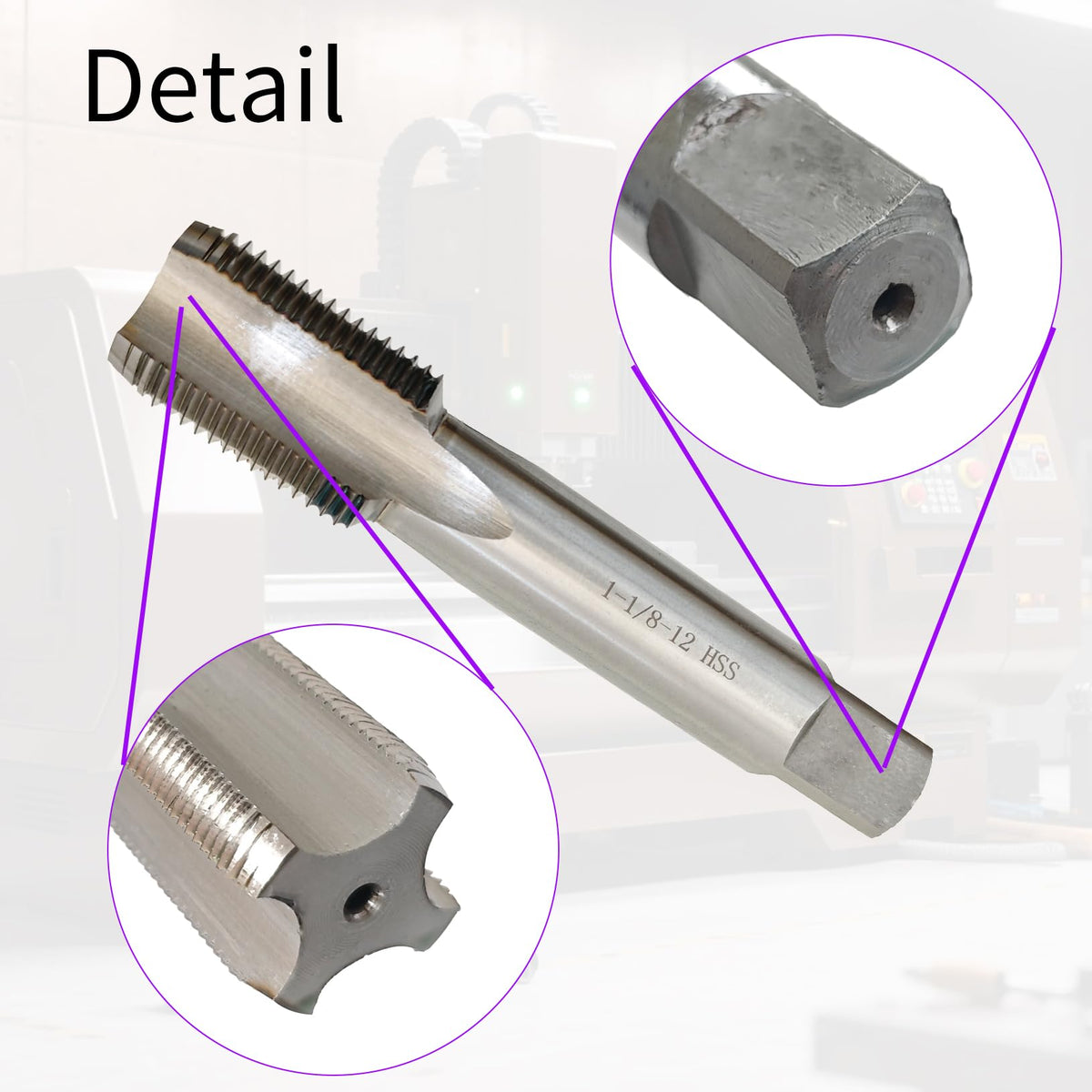 1-1/8"-12 Tap, Right Hand, UNF, Straight Flute, 4 Flute
