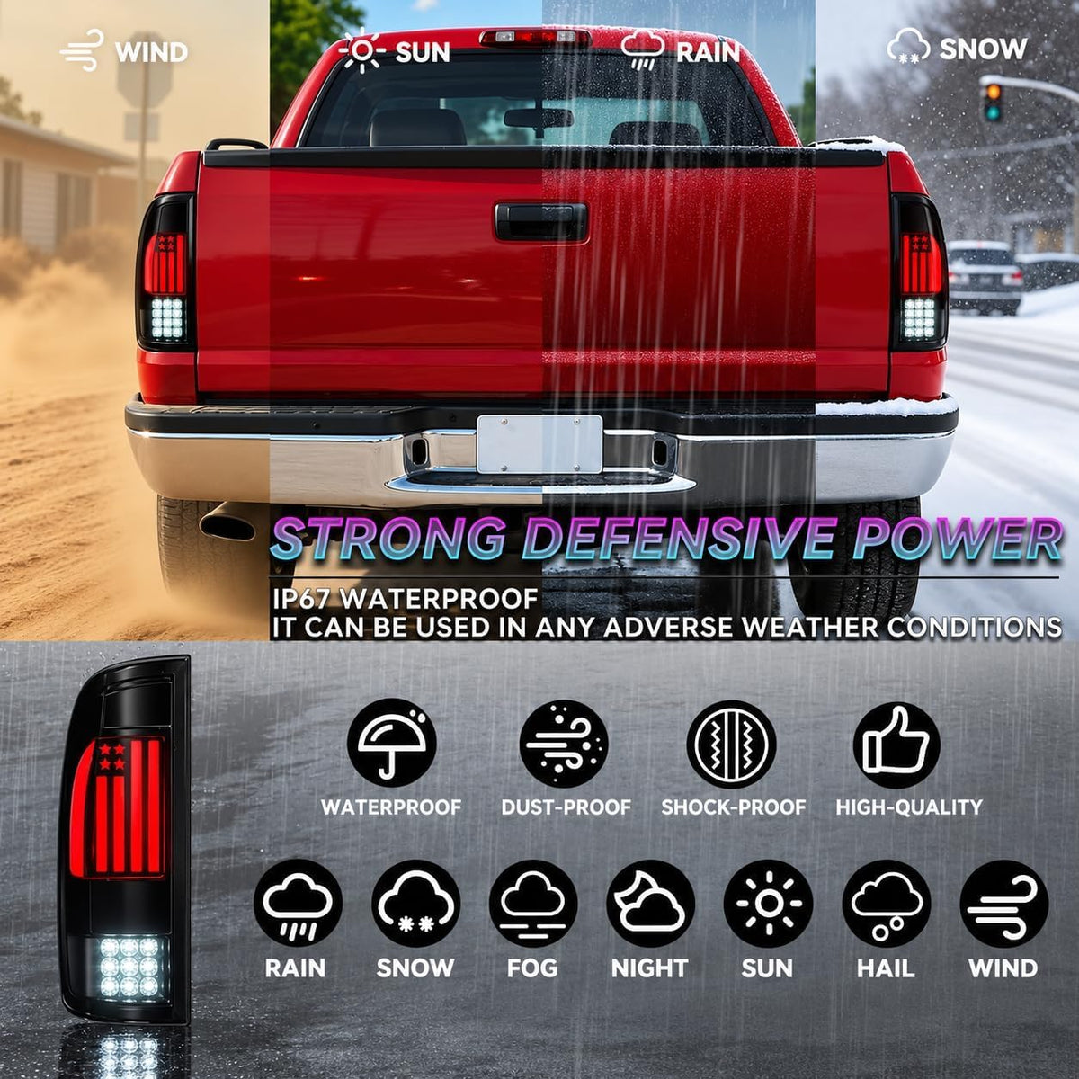 All-in-One LED Tail Light for Ford F150(1997-2003), F150 Heritage 2004, F250 Light Duty(1997-1999), F250 F350 F450 F550 Super Duty(1999-2007).Upgraded Version Rear Taillight Assembly.