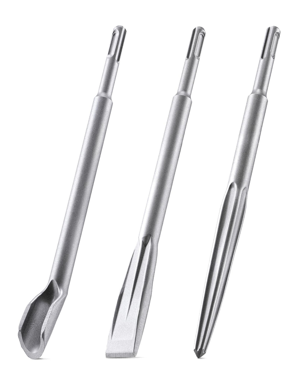 TGFTGF 3PCS SDS Plus Rotary Hammer Drill Bits and Chisel Set, SDS Plus Bits, 40Cr Alloy Steel Masonry Drill Bit Set, Point Self-Sharpening Chisel/Flat Chisel/U-Groove Chisel/for Concrete, Brick, Stone