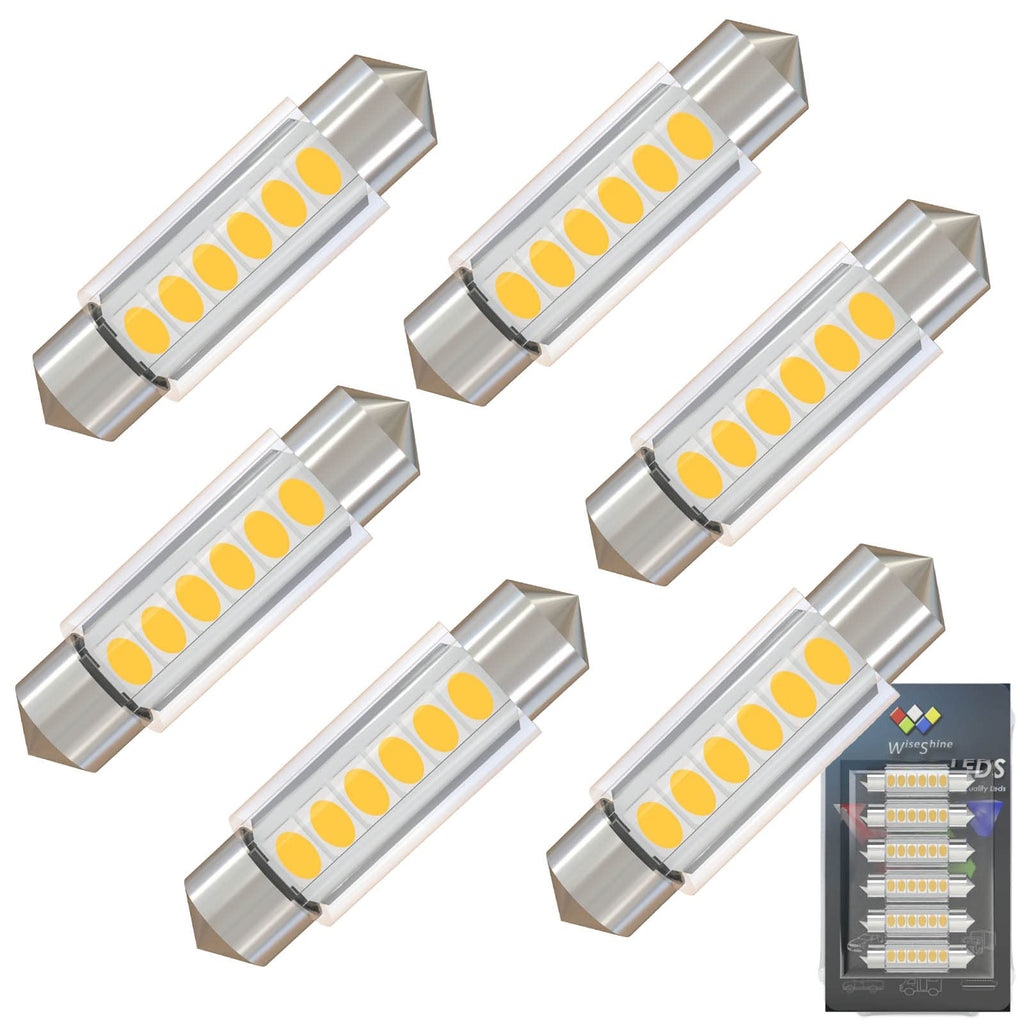 Wiseshine Festoon 6418 6411 LED Bulb 38mm 39mm C5W LED Bulbs Warm White 3000k LED Bulb DE3425 DE3423 6423 DC 12V for Camper RV Automotive Interior Dome Reading Map Cargo Lights (Pack 6)