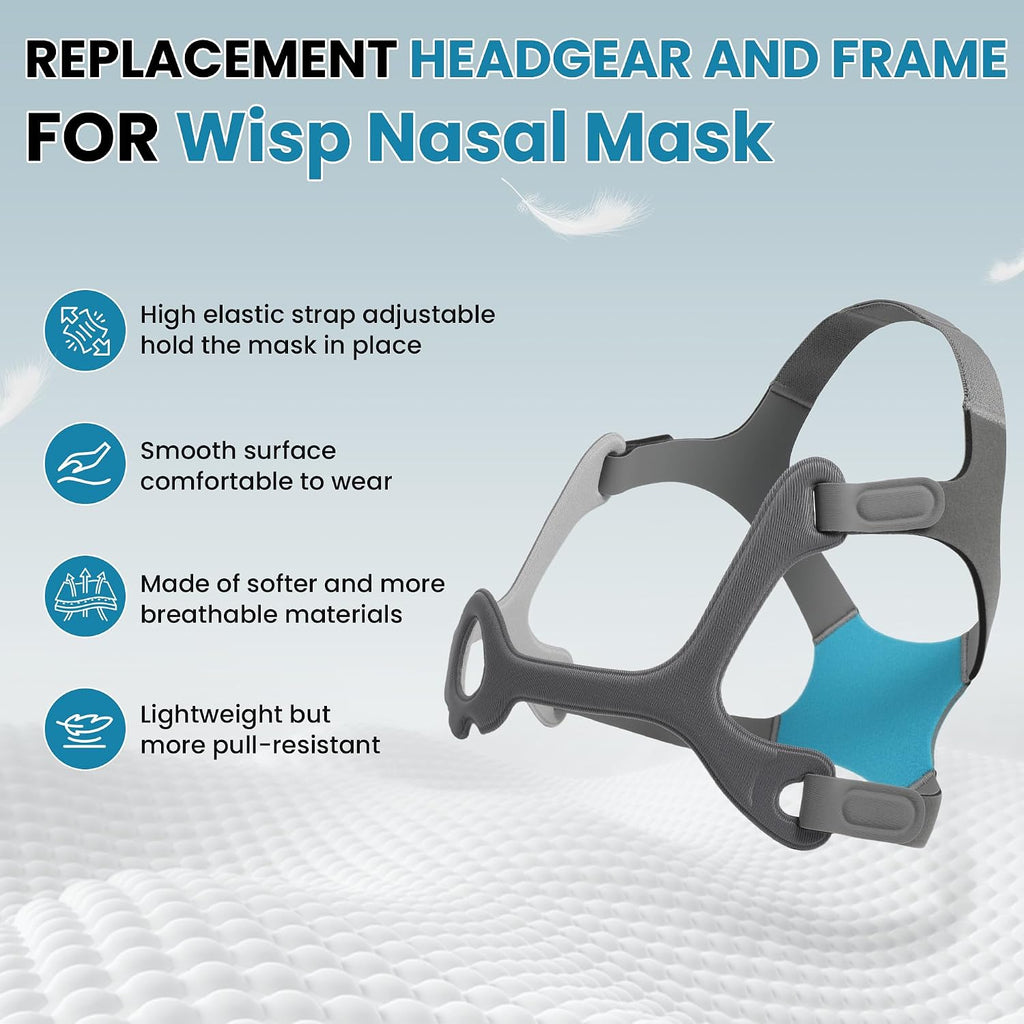 Replacement Wisp Headgear and Fabric Frame Compatible with Wisp CPAP Mask，Adjustable Soft Headgear and Fabric Frame for Wisp Nasal Mask, No Clips