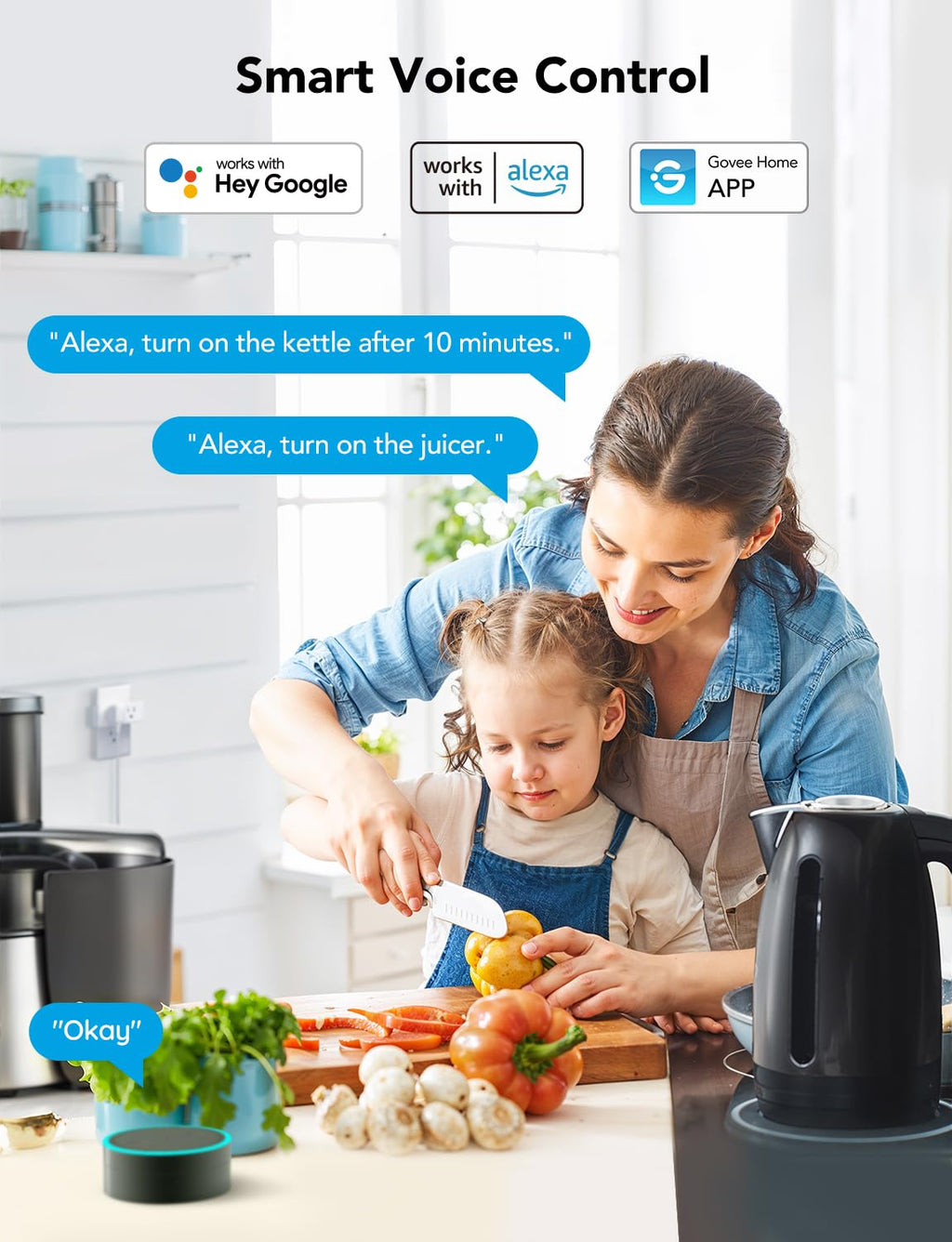 Dual Smart Plug 2 Pack, 15A WiFi Bluetooth Outlet, 2-in-1 Design | Works with Alexa and Google Assistant, Remote