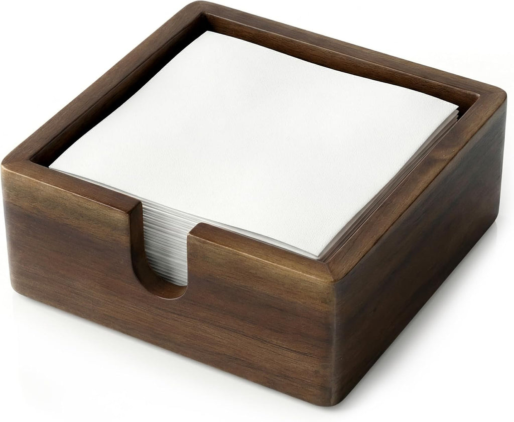 Acacia Wood Cocktail Napkin Holder 5.4 in, Square Bar Napkin Tray