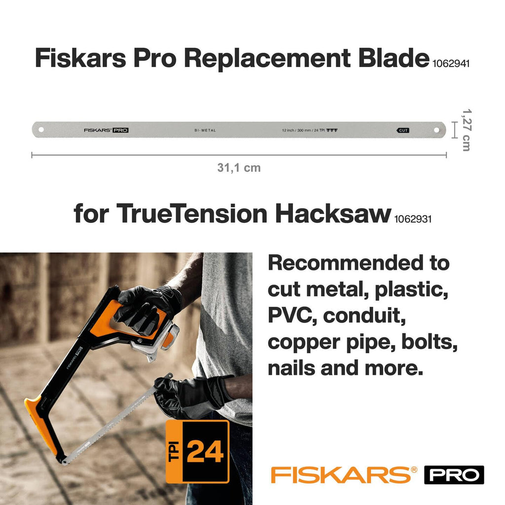 Fiskars Original Pro Replacement Blade for TrueTension Hacksaw (1062931), Saw Blade Length: 30 cm, 24 TPI, bimetal, 1062941