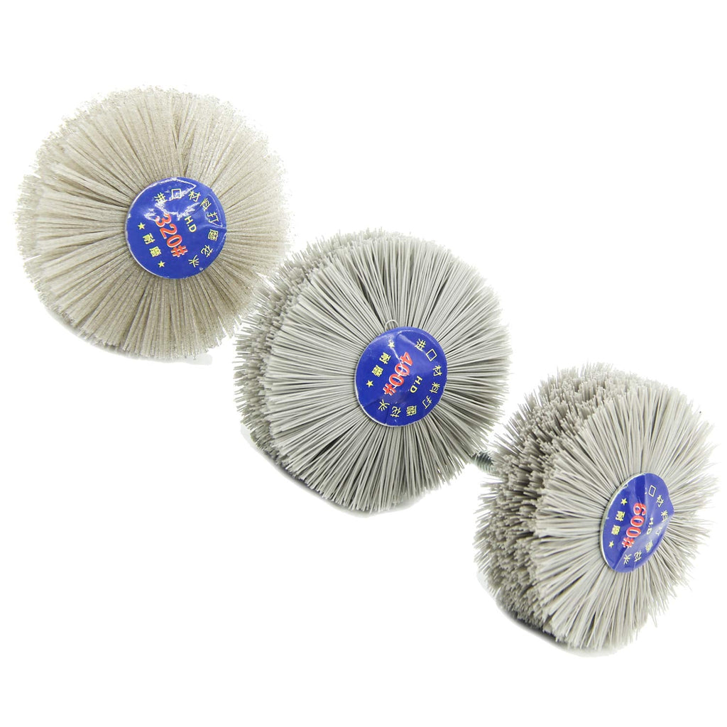 Woodwork Polish Grinder, Nylon Wheel Brush Abrasive, Grinding Head with 6mm Threaded Shank, Abrasive Nylon Wheel Brush, Sanding Mop, Abrasive Wheel (320/400/600# 3Pcs)