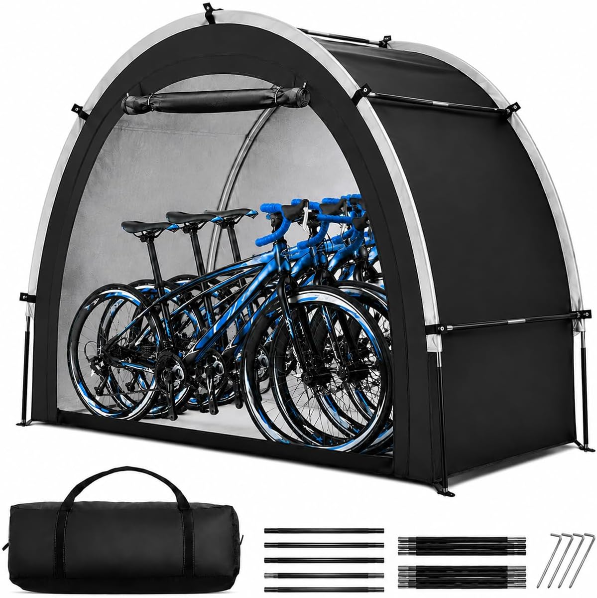 Bike Storage Shed Tent, Outdoor Portable Bicycle Storage Sheds with PU4000 Waterproof 210D Oxford Fabric for 3 Bikes
