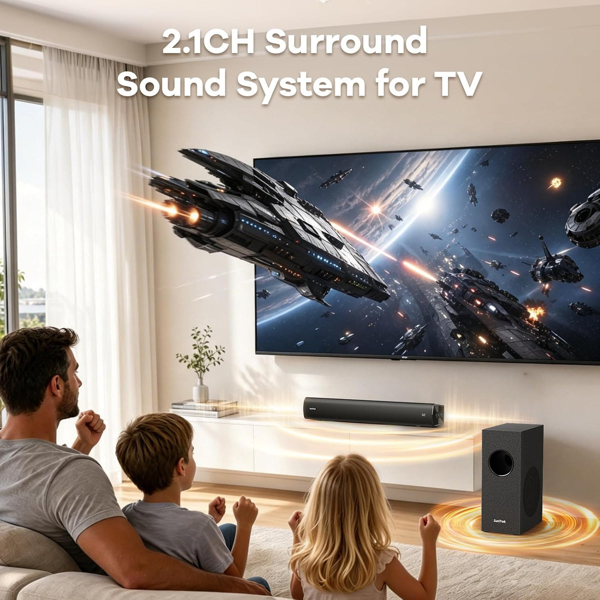 Sound Bar for Smart TV,2.1CH Soundbar with Subwoofer,Karaoke Machine for TV | Karaoke SoundBar with Microphones,BT